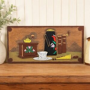 Vintage MCM Folk Art Wall Decor 3D Cheese Fruit Still Life Coffee Bar